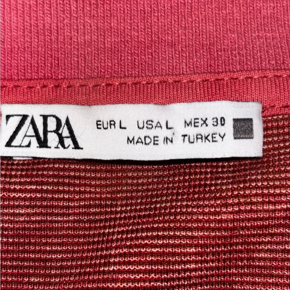 Zara Polo Sweater Women’s Large Red Pink Brown Geometric Long Sleeve Cropped - Picture 2 of 8